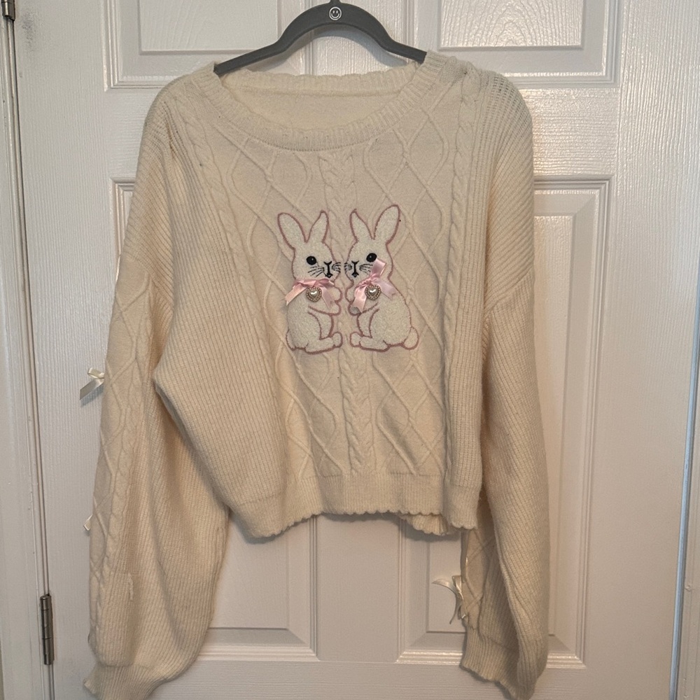 Cream Sweater with Bunny Design